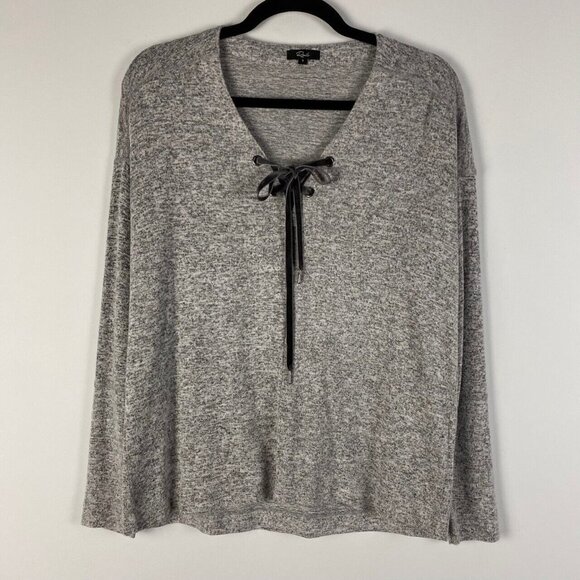 Rails Leigh Lace Up Fuzzy Grey Long Sleeve Blouse Womens Small Top - Picture 1 of 10